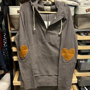 AMPERSAND AVE Gray Hoodie with Cream Drawstring